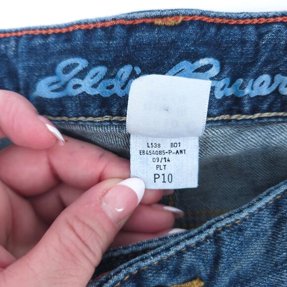 Eddie Bauer Ranch P10 Specially Dyed Denim Mid Rise Curvy Bootcut Jean Med Wash - Picture 6 of 12